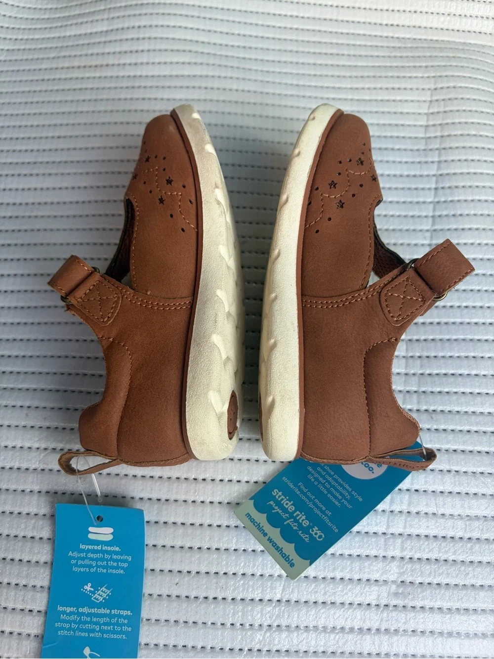 Stride Rite Brown T-Strap Mary Jane Shoes with Star Cutouts